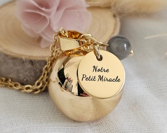 Gold pregnancy bola Our Little Miracle Labrodorite stone on golden chain