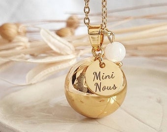 Mini Nous gold pregnancy bola with moonstone on a gold chain
