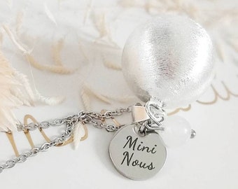 Mini Nous brushed silver pregnancy bola and moonstone on hypoallergenic stainless steel chain