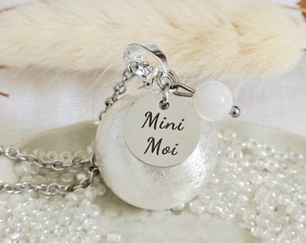 Maternity bola brushed silver Mini Moi moonstone on stainless steel chain