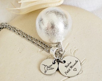 Brushed silver pregnancy bola Colibri Notre Petit Miracle on stainless steel chain