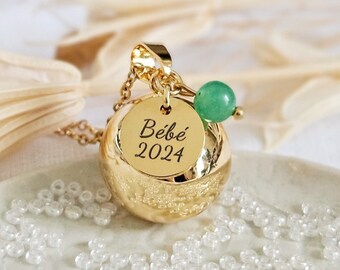 Gold pregnancy bola Baby 2024 Aventurine stone on gold chain