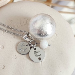 Brushed silver pregnancy bola Mini Us star customizable medal with engraving initials parents and baby moonstone steel chain image 1