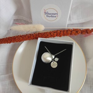 Brushed silver pregnancy bola Our Little Miracle and its moonstone on hypoallergenic stainless steel chain image 10