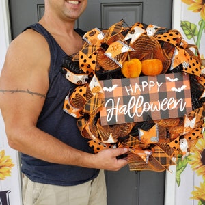 Happy Halloween wreath, Halloween wreath, Front door Halloween wreath, Happy Halloween wreath, Halloween party decor, Halloween party wreath