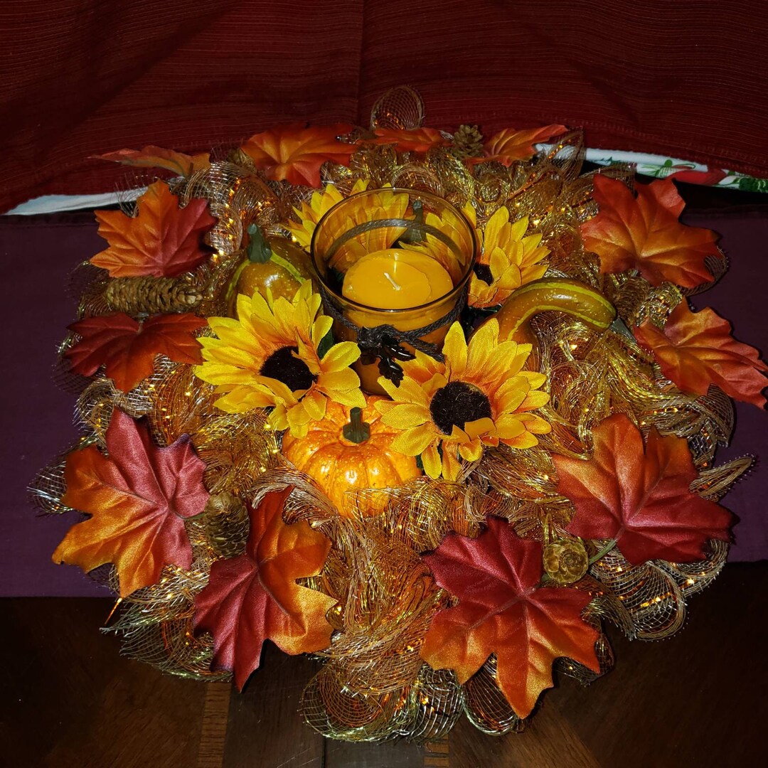 Fall Pumpkin Centerpiece, Fall Centerpiece Arrangement, Fall Leaves ...