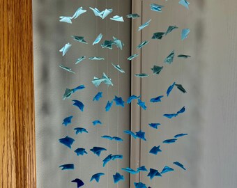 Felt Mobile, Unique Nursery Decor in Blue Tones, Handmade Felt Mobile with Driftwood: Nature-inspired Decor for Nurseries