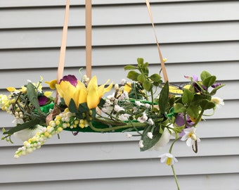 Floral mobile,  Crib Mobile, Rustic Nursery Ribbon Mobile, Spring flowers mobile.