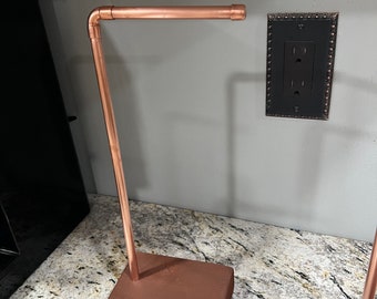 Copper Table Number Holder, Hand Stained Wooden Base, Wedding Decor