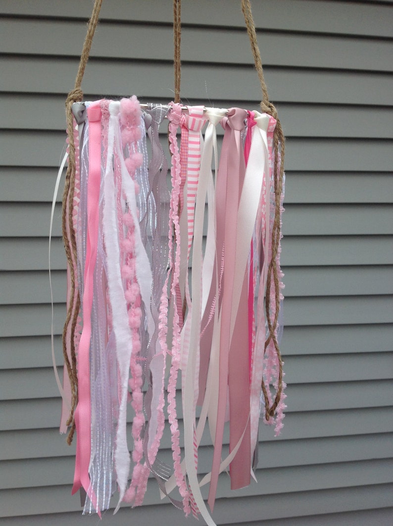 Baby Girl Mobile Crib Mobile Rustic Nursery Ribbon Mobile Etsy
