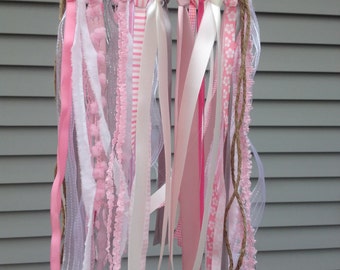 Baby Girl Mobile, Crib Mobile, Rustic Nursery Ribbon Mobile, Shades of Pink and White Mobile.