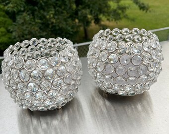 Crystal Candle holder, Votive candle holder. Tea light Votive aBeaded Candle holder.  Set of 2