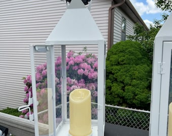 Lanterns White Metal & Glass. - Set of 2 - Vintage Style