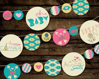 Tribal Baby Shower Girl Banner with Hand Lettering Designs