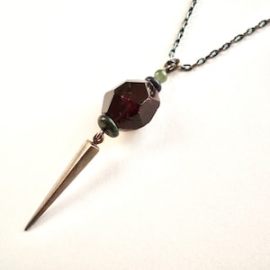 Dark garnet nugget necklace on a long 24 inch solid sterling silver chain Jade, lapis and turquoise accents