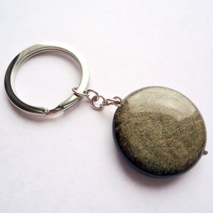 Golden obsidian stone key chain with sterling silver chain and steel or silver ring