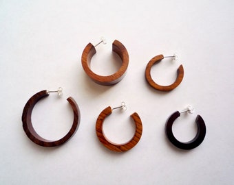 Wooden hoop post earrings with sterling silver findings