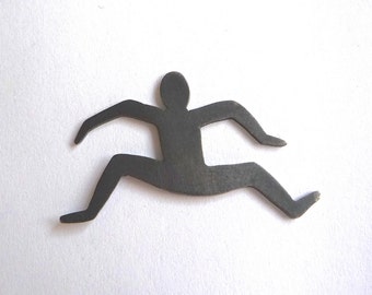 Sterling silver lapel pin, Figure tie tack, Shadow of jumping person pin, Black cut out figure pin, Oxidized silver people pin
