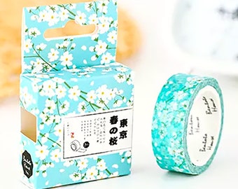 White and blue cherry blossom washi tape - sakura washi tape