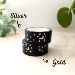 Twinkling stars and moon foil washi tape - gold - silver