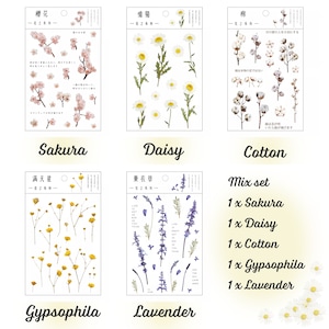 Geperst bloemenstickervel - vinyl bloemensticker - transparante bloemensticker - bloemensticker voor bujo en scrapbooking