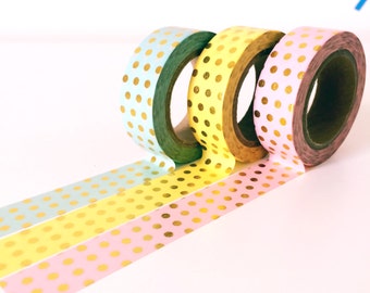 Pastel colour foil dots washi tapes // Set of 3 // Lemon Mint Strawberry