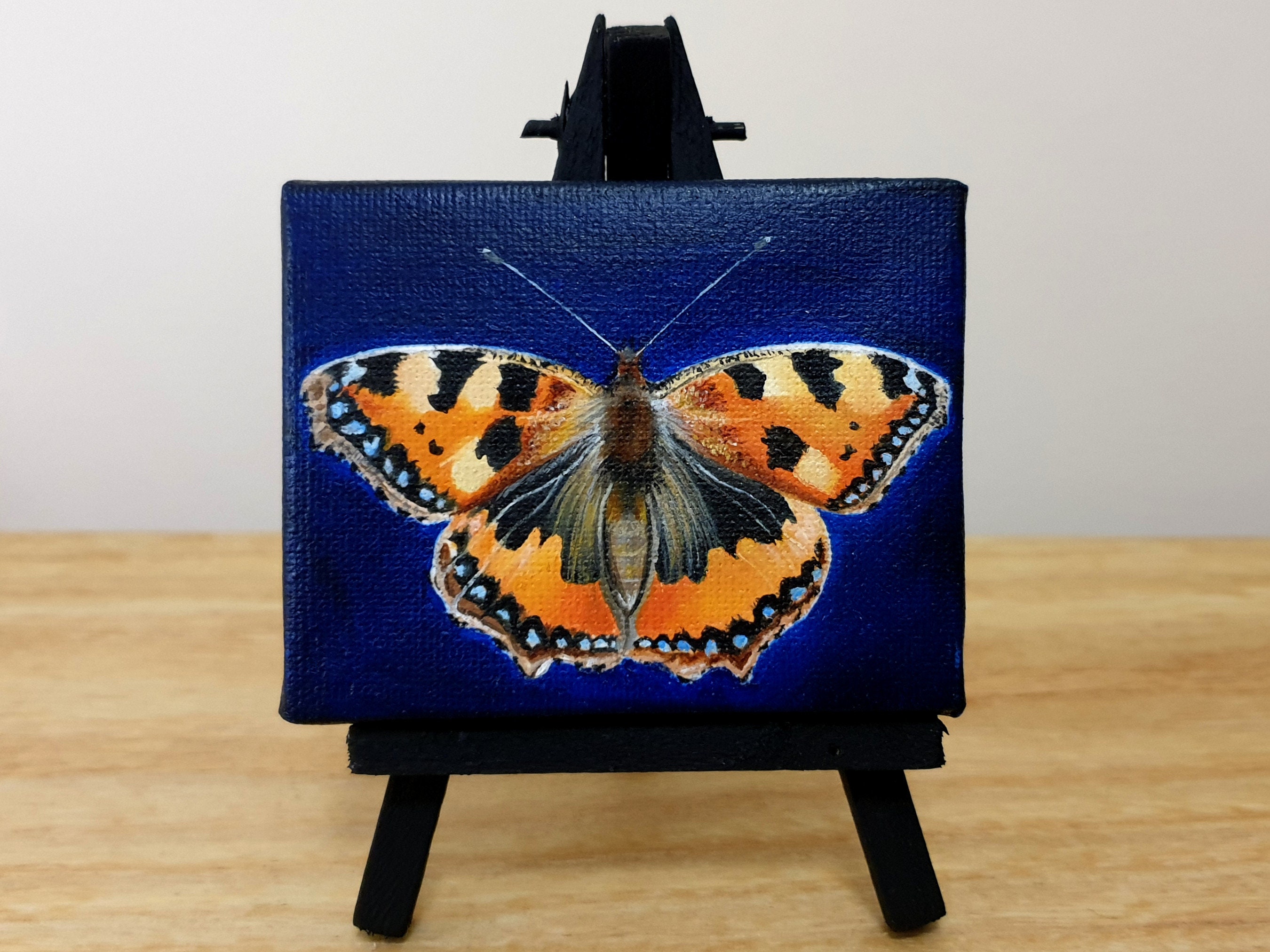Original Oil Painting Mini Canvas Tortoiseshell Butterfly