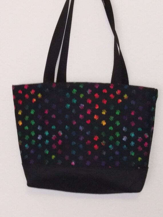 Paw Printslarge Two-tone Tote Bag With Colorful Paw Prints - Etsy