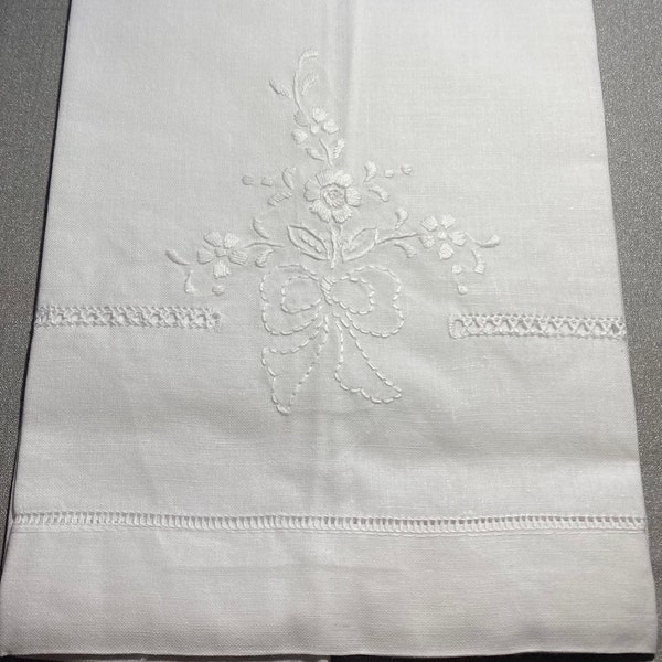 Towel embroidered guest towel  beautiful fabric white on white embroidery beautiful bow and flowers embroidery beautiful hand towel 20x15