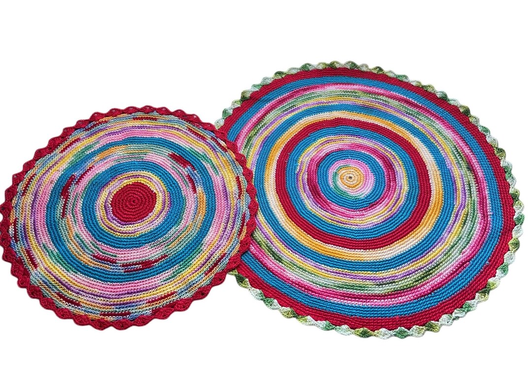 Vintage Pair of Doilies Woven or Knit 9-inch and 11 Inch Boho Colors - Etsy