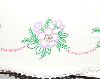 Vintage Embroidered Pillowcase: Purple Floral Garland, Soft Cotton
