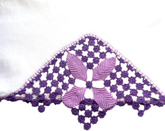 Vintage Crochet Pillowcase: Purple and White Floral crochet