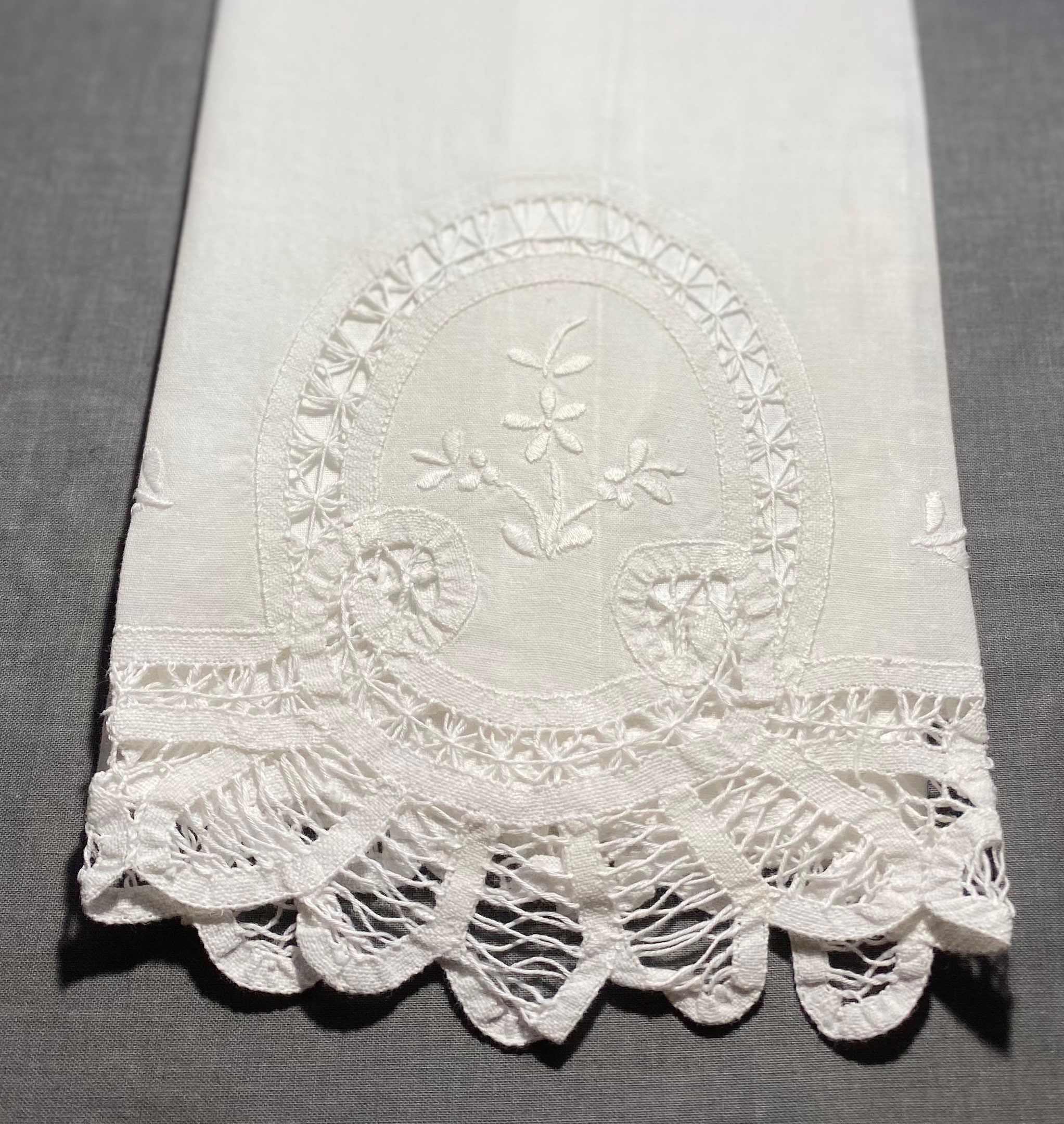 Vintage hand towel white on white embroidery beautiful towel Etsy