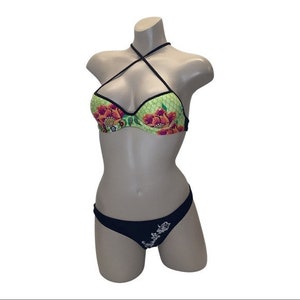 Recco Brazilian black and floral bikini set NWT