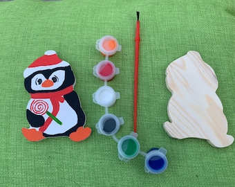 Ready to Paint Craft Kit for Kids Party Favor Paint Set Painting Party DIY Penguin Paint Kit Children's Craft Christmas Decoration Craft