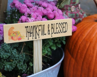 Holiday Garden Stakes Garden Custom Plant Markers Garden Decor Wood Sign Custom Markers Gift for Her Gift for Mom Gardening Thankful Blessed