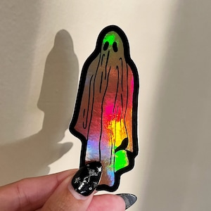 Sad Ghost Holographic Vinyl Sticker | Glossy Holo Sheet Ghost Sticker