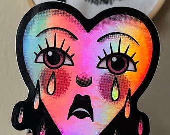 Holographic Crying Heart Vinyl Sticker | Crybaby Tattoo Sticker