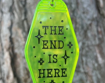 The End Is Here Neon Motel Keychain | inspired hotel keychain gold foil vintage retro neon yellow