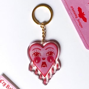 Cry Baby Heart Club Keychain | Acrylic Double sided Pink and Red Crying Heart Keychain