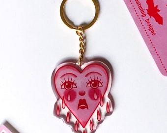 Cry Baby Heart Club Keychain | Acrylic Double sided Pink and Red Crying Heart Keychain