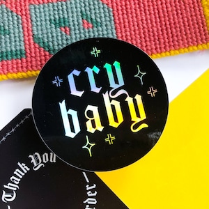 Cry Baby Holographic Vinyl Sticker | Glossy sensitive empathy sticker holo round emotional feelings  mental health