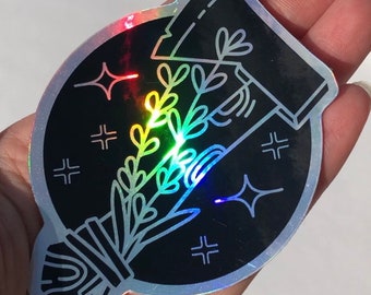 Lavender Hatchet Vinyl Sticker | 3 inch Rainbow Holographic Axe Sticker | Flowers Phoebe Bridgers Smoke Signals
