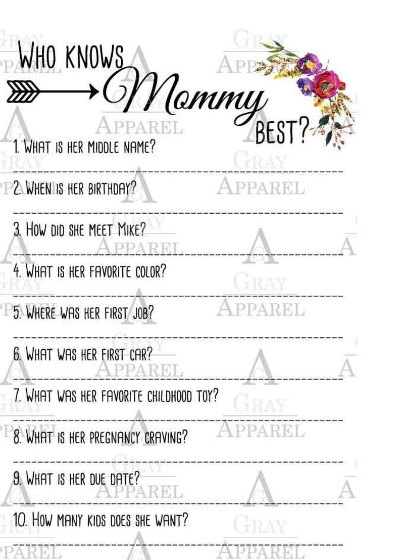 Who Understands Mommy Simplest Activity Card for Little one Shower Printable PDF Electronic Obtain picture relating to Who Knows Mommy Best Free Printable called Who Is aware Mommy Suitable Sport Card for Child Shower Printable PDF Electronic Obtain