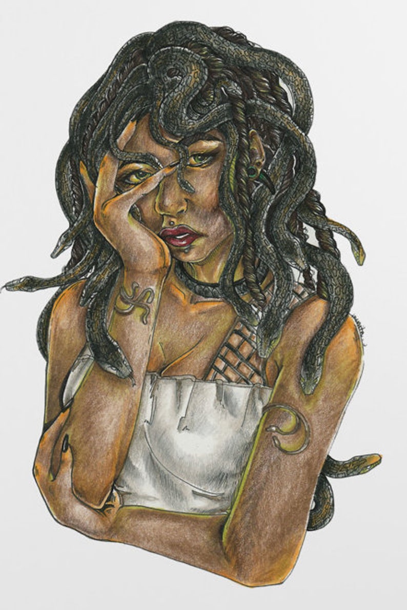 Medusa Illustration Fine Art Print Mythology Black Women Etsy