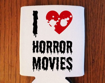 I Heart Horror Movies White Can Cooler