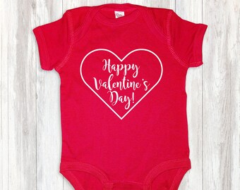 Happy Valentine's Day Heart Red Rabbit Skins Baby Short Sleeve Bodysuit