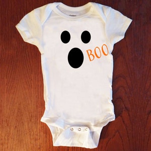 Boo Ghost Halloween White Cotton Baby Short Sleeve Bodysuit