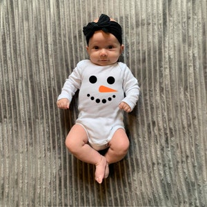Snowman Face Christmas White Cotton Baby Long Sleeve Bodysuit