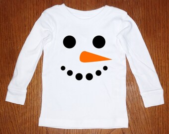Snowman Face Christmas White Infant Long Sleeve Baby Rib Pajama Top